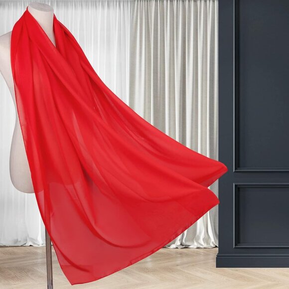 Women Red Elegant Soft Sheer Chiffon Stole Bride Wedding Shawls and Wraps - Picture 3 of 7